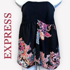EXPRESS  Black Floral  Strapless Fit and Flare Tube Top NWOT Size Small  Petite